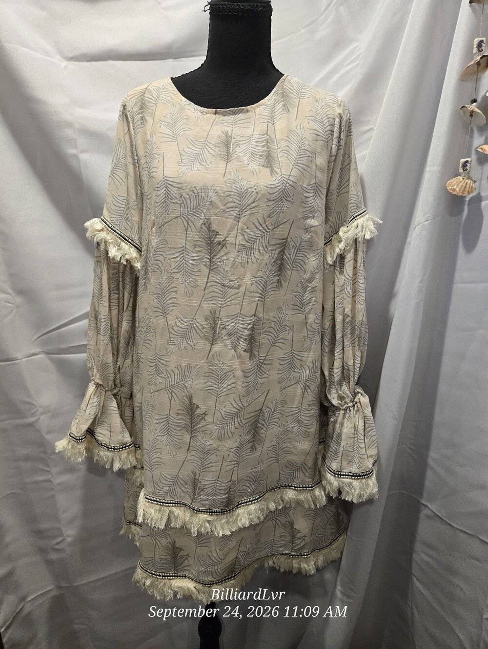 Women's Cream Printed Fringe-Trim Tunic Top